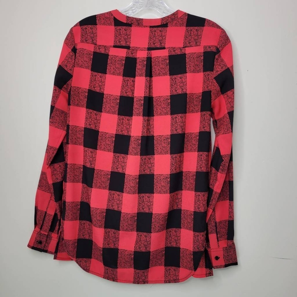 Gianni Bini Blouse XS Red Black Buffalo Plaid Lace Trim Boho Art-Inspired Blouse - Picture 7 of 9